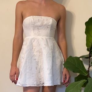 Showpo strapless white lace mini dress